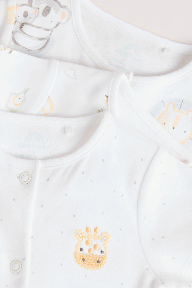 |BabyGirl| Macacão Safari Baby 100% algodão branco, pacote com 3 (0 meses a 2 anos)