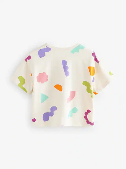 |Girl| Camisetas De Manga Curta Azul Turquesa 100% Algodão, Pacote Com 4 (3 meses a 7 anos)