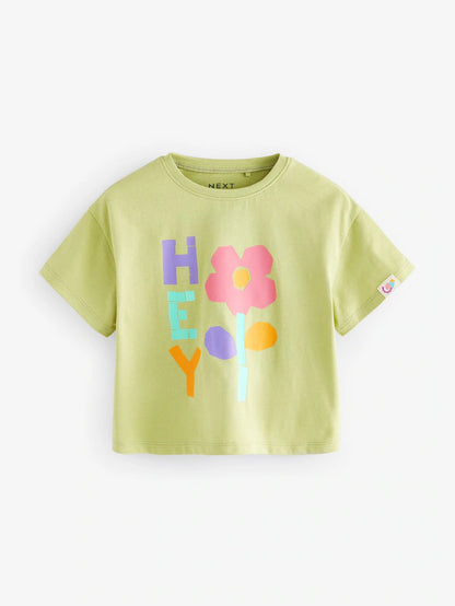 |Girl| Camisetas De Manga Curta Azul Turquesa 100% Algodão, Pacote Com 4 (3 meses a 7 anos)