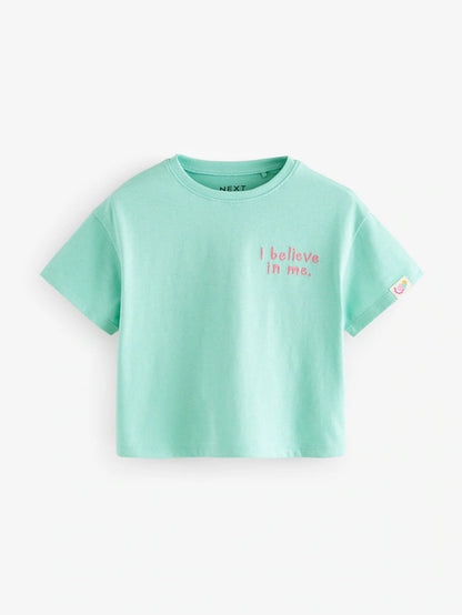 |Girl| Camisetas De Manga Curta Azul Turquesa 100% Algodão, Pacote Com 4 (3 meses a 7 anos)