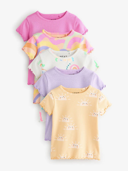 |Girl| Pacote De 5 Camisetas De Manga Curta Arco-Iris (3 meses a 7 anos)