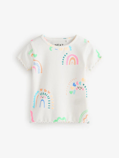 |Girl| Pacote De 5 Camisetas De Manga Curta Arco-Iris (3 meses a 7 anos)