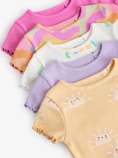 |Girl| Pacote De 5 Camisetas De Manga Curta Arco-Iris (3 meses a 7 anos)