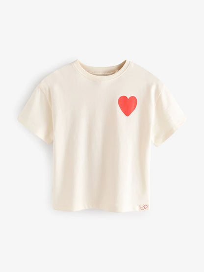 |Girl| Camiseta De Manga Curta Red Heart/Joaninha Com 3 Pacotes (3 meses a 7 anos)