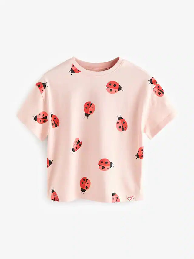 |Girl| Camiseta De Manga Curta Red Heart/Joaninha Com 3 Pacotes (3 meses a 7 anos)
