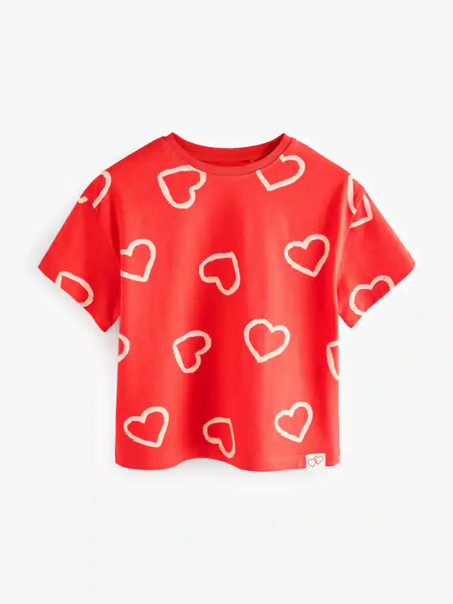 |Girl| Camiseta De Manga Curta Red Heart/Joaninha Com 3 Pacotes (3 meses a 7 anos)