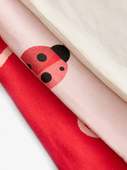 |Girl| Camiseta De Manga Curta Red Heart/Joaninha Com 3 Pacotes (3 meses a 7 anos)