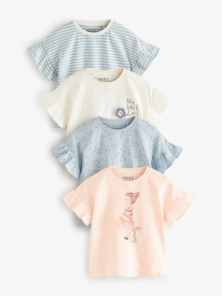 |Girl| Camiseta azul de manga curta, pacote com 4 (3 meses a 7 anos)
