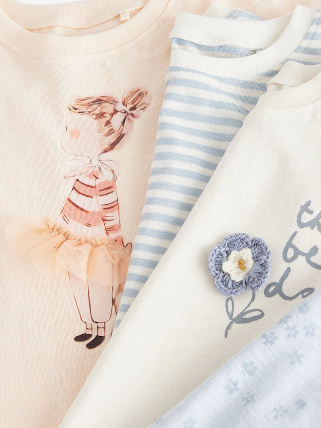 |Girl| Camiseta azul de manga curta, pacote com 4 (3 meses a 7 anos)