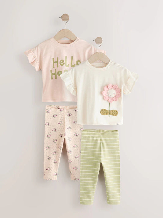 |Girl| Conjunto De Camiseta e Legging Rosa (3 meses a 7 anos)