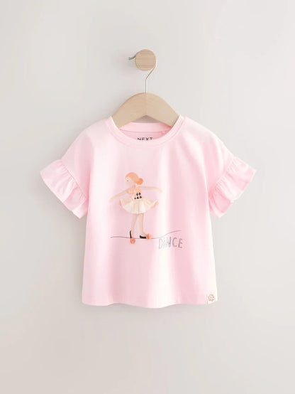 |Girl| Camisetas 100% Algodão Rosa Manga Curta Pacote Com 3 (3 meses a 7 anos)