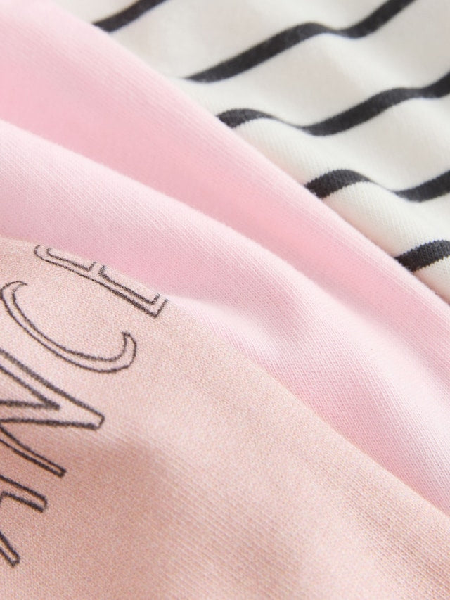 |Girl| Camisetas 100% Algodão Rosa Manga Curta Pacote Com 3 (3 meses a 7 anos)