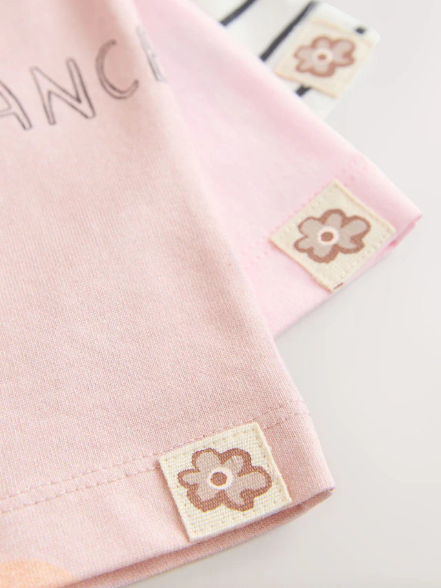 |Girl| Camisetas 100% Algodão Rosa Manga Curta Pacote Com 3 (3 meses a 7 anos)