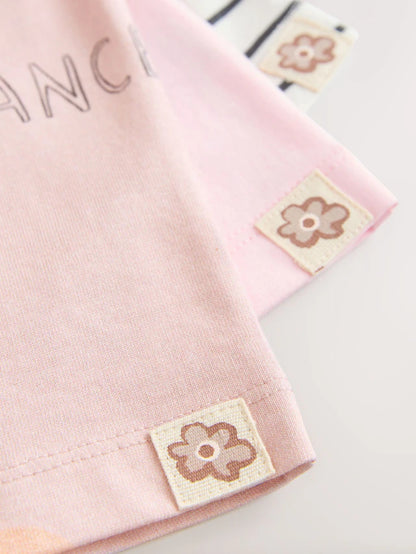 |Girl| Camisetas 100% Algodão Rosa Manga Curta Pacote Com 3 (3 meses a 7 anos)