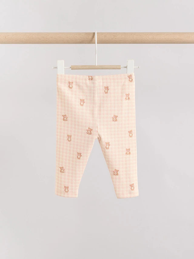 |BabyGirl| Conjunto De Bebê Com Top Peplum De Manga Comprida e Leggings Estampados De Urso Xadrez Rosa