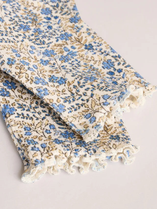 |BabyGirl| Conjunto De Bebê Com Top Peplum De Manga Comprida e Leggings Florais Azuis Ditsy