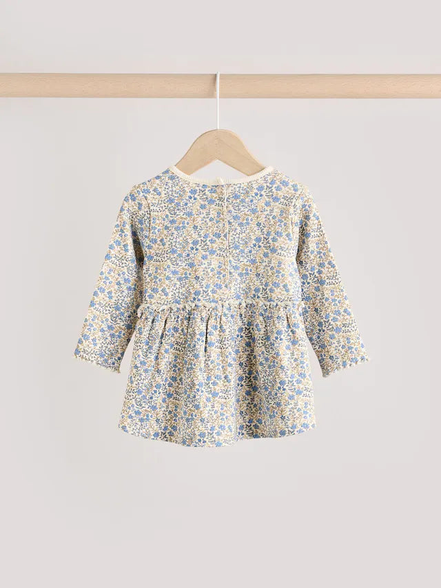 |BabyGirl| Conjunto De Bebê Com Top Peplum De Manga Comprida e Leggings Florais Azuis Ditsy