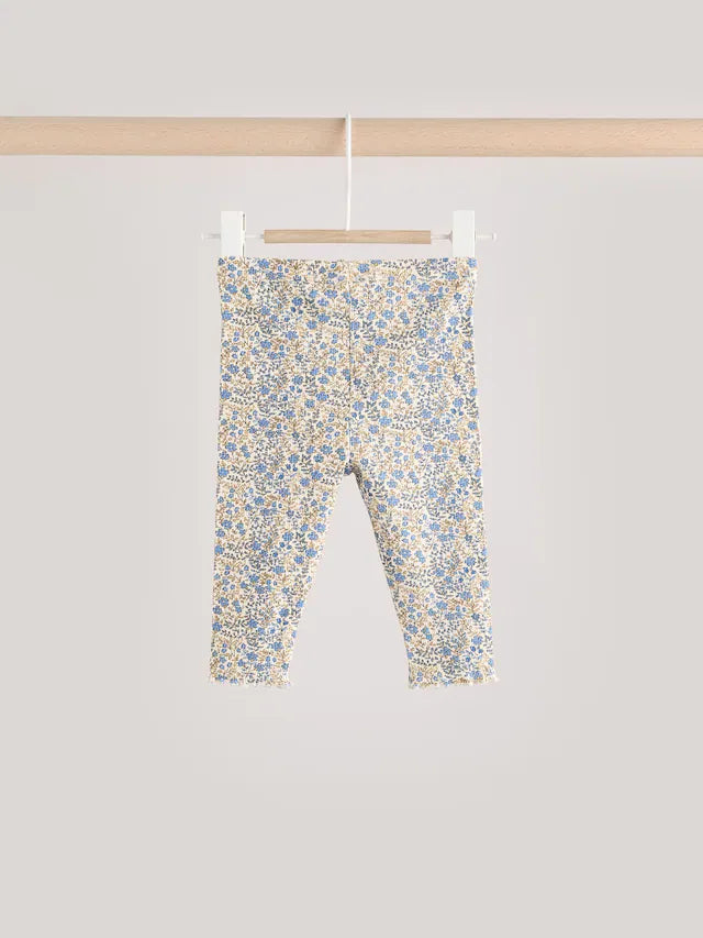 |BabyGirl| Conjunto De Bebê Com Top Peplum De Manga Comprida e Leggings Florais Azuis Ditsy