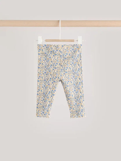 |BabyGirl| Conjunto De Bebê Com Top Peplum De Manga Comprida e Leggings Florais Azuis Ditsy