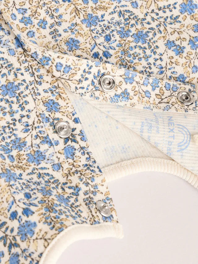 |BabyGirl| Conjunto De Bebê Com Top Peplum De Manga Comprida e Leggings Florais Azuis Ditsy