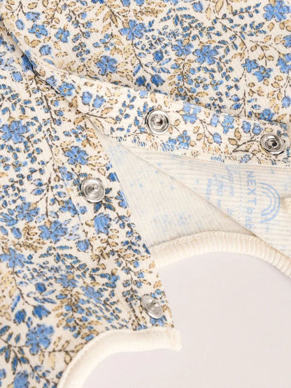 |BabyGirl| Conjunto De Bebê Com Top Peplum De Manga Comprida e Leggings Florais Azuis Ditsy