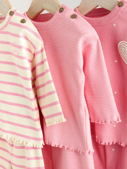 |BabyGirl| Conjunto de 6 blusas e leggings de manga comprida rosa/branca para bebê