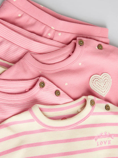 |BabyGirl| Conjunto de 6 blusas e leggings de manga comprida rosa/branca para bebê