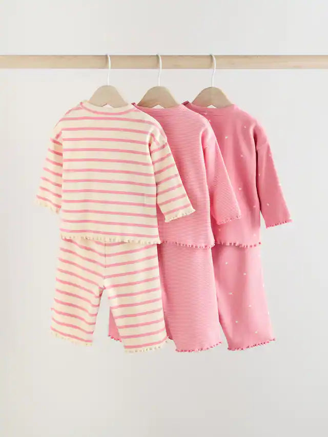 |BabyGirl| Conjunto de 6 blusas e leggings de manga comprida rosa/branca para bebê