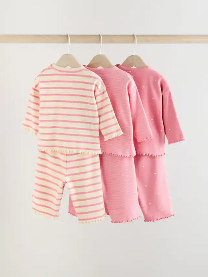 |BabyGirl| Conjunto de 6 blusas e leggings de manga comprida rosa/branca para bebê