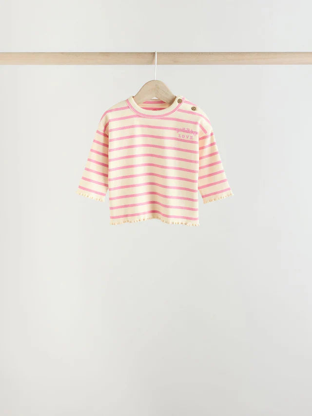 |BabyGirl| Conjunto de 6 blusas e leggings de manga comprida rosa/branca para bebê