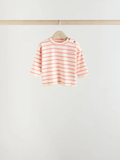 |BabyGirl| Conjunto de 6 blusas e leggings de manga comprida rosa/branca para bebê