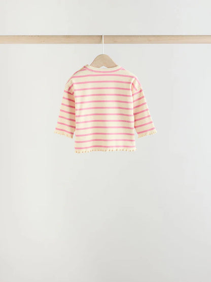 |BabyGirl| Conjunto de 6 blusas e leggings de manga comprida rosa/branca para bebê