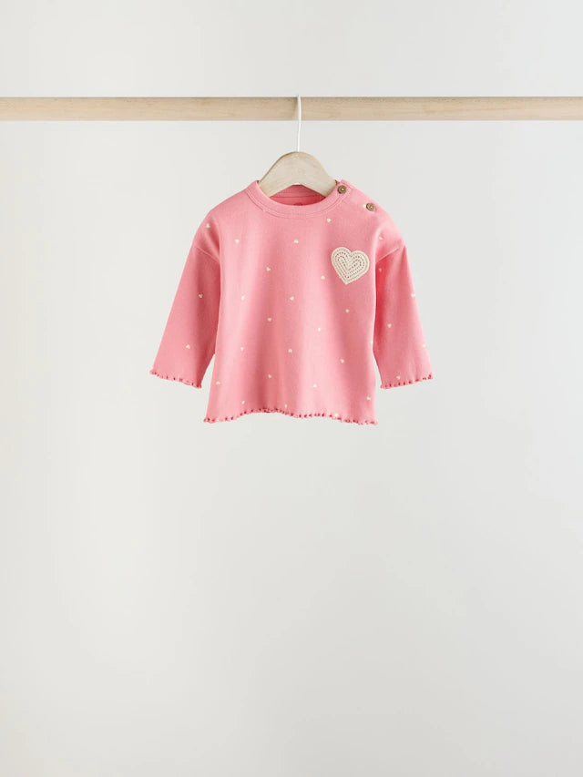 |BabyGirl| Conjunto de 6 blusas e leggings de manga comprida rosa/branca para bebê