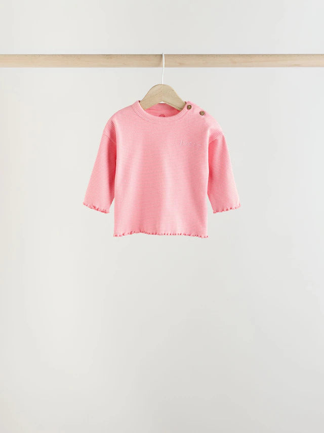 |BabyGirl| Conjunto de 6 blusas e leggings de manga comprida rosa/branca para bebê