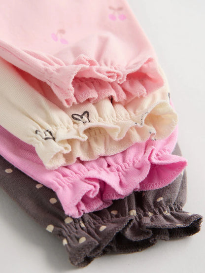 |BabyGirl| Tops Estampados De Coração Rosa/Cinza Para Bebês, Pacote Com 4 Unidades