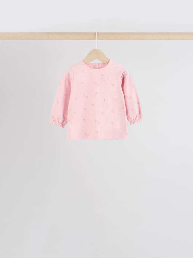 |BabyGirl| Tops Estampados De Coração Rosa/Cinza Para Bebês, Pacote Com 4 Unidades