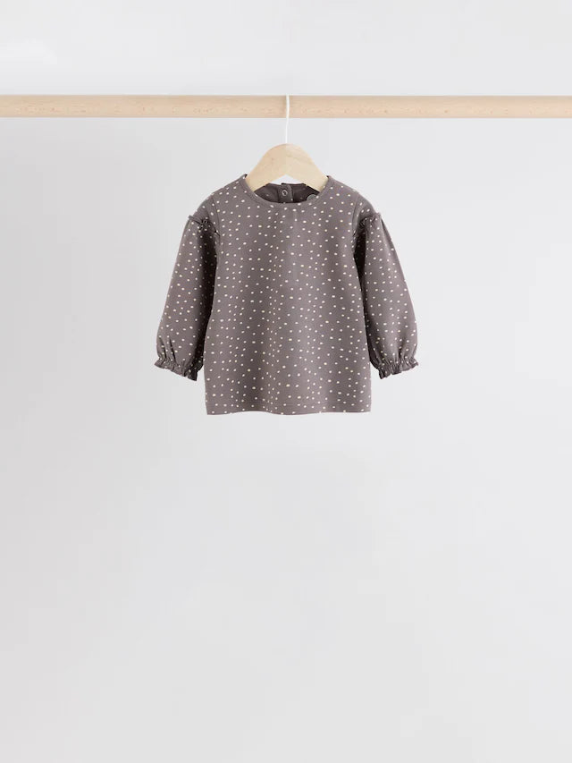 |BabyGirl| Tops Estampados De Coração Rosa/Cinza Para Bebês, Pacote Com 4 Unidades