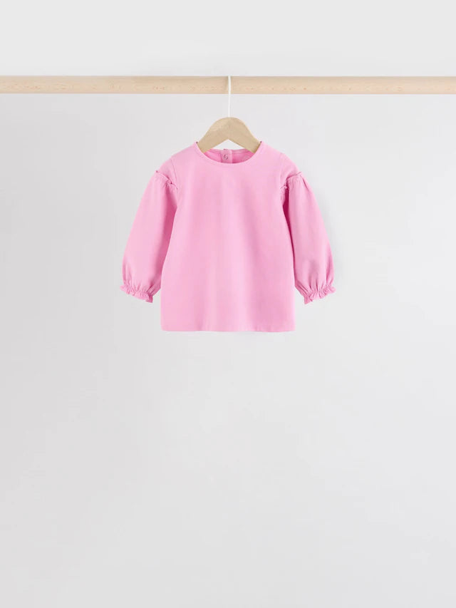 |BabyGirl| Tops Estampados De Coração Rosa/Cinza Para Bebês, Pacote Com 4 Unidades