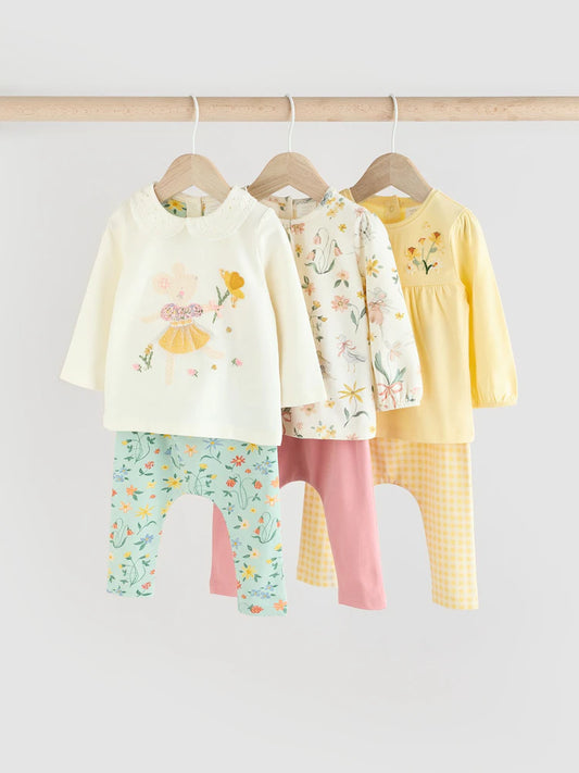 |BabyGirl| Conjunto De 3 Blusas e Leggings De Manga Comprida Para Bebê Yellow Fairy Mouse