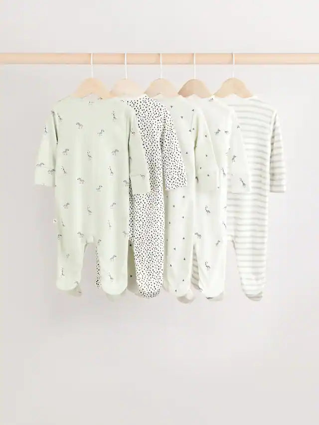 |BabyBoy| Macacão De Dormir 100% Algodão Verde Para Bebês, Pacote Com 5 Unidades (0 meses a 2 anos)