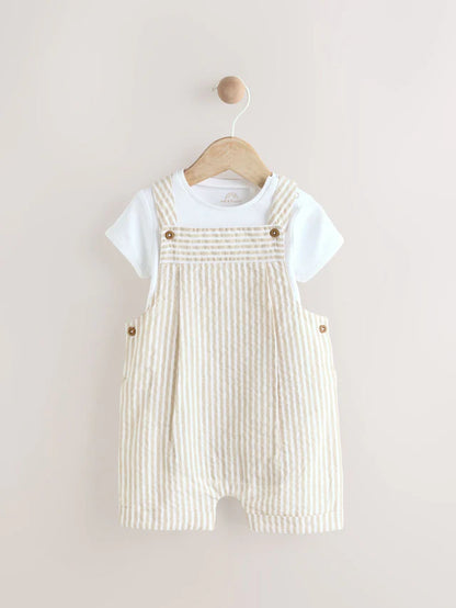 |BabyBoy| Conjunto De Macacão e Macacão Infantil Listrado Neutro (0 meses a 2 anos)
