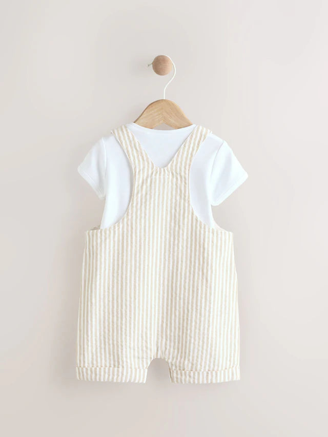 |BabyBoy| Conjunto De Macacão e Macacão Infantil Listrado Neutro (0 meses a 2 anos)