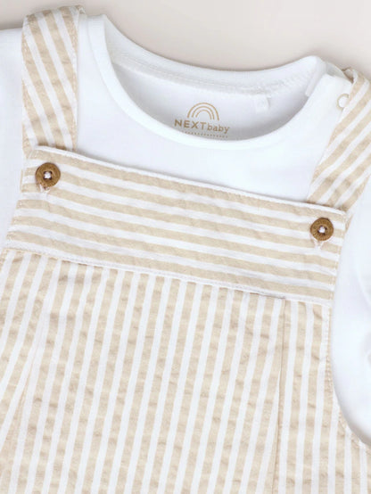 |BabyBoy| Conjunto De Macacão e Macacão Infantil Listrado Neutro (0 meses a 2 anos)