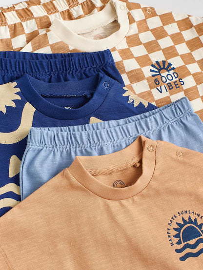 |BabyBoy| Conjunto De 6 Peças De Blusas e Shorts Xadrez Azul-Marinho/Ferrugem Para Bebê