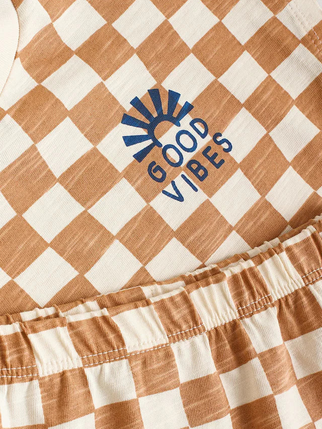 |BabyBoy| Conjunto De 6 Peças De Blusas e Shorts Xadrez Azul-Marinho/Ferrugem Para Bebê