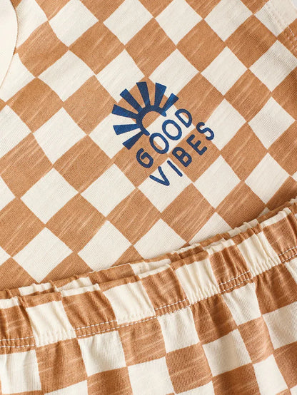 |BabyBoy| Conjunto De 6 Peças De Blusas e Shorts Xadrez Azul-Marinho/Ferrugem Para Bebê