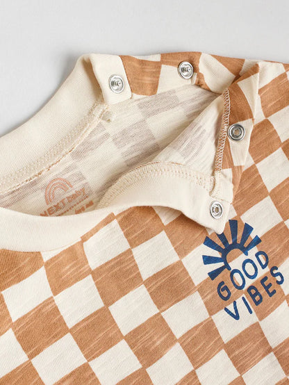 |BabyBoy| Conjunto De 6 Peças De Blusas e Shorts Xadrez Azul-Marinho/Ferrugem Para Bebê