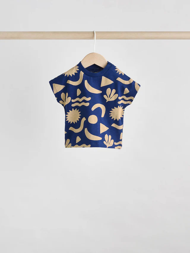 |BabyBoy| Conjunto De 6 Peças De Blusas e Shorts Xadrez Azul-Marinho/Ferrugem Para Bebê