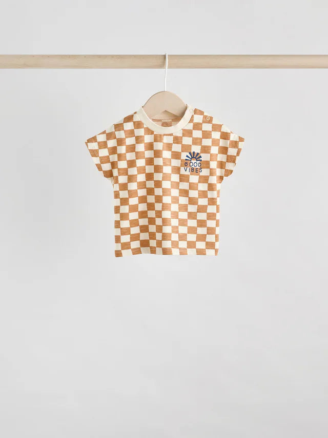 |BabyBoy| Conjunto De 6 Peças De Blusas e Shorts Xadrez Azul-Marinho/Ferrugem Para Bebê