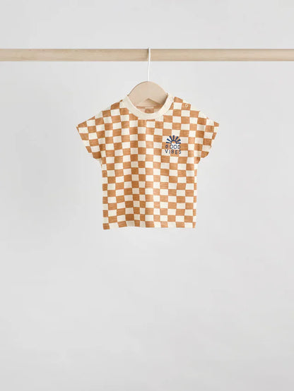 |BabyBoy| Conjunto De 6 Peças De Blusas e Shorts Xadrez Azul-Marinho/Ferrugem Para Bebê